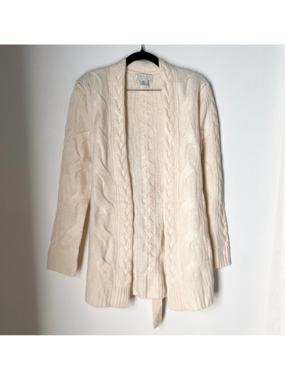 NWT Rachel Zoe Cream 100% 2-Ply Cashmere Cable Knit Belted Cardigan Sweater S - Picture 3 of 13